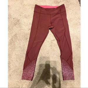 Maroon LuluLemon reflector capris leggings(32in)